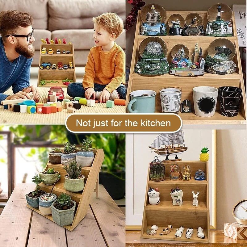 【𝗔𝗦𝗛】Bamboo Spice Rack Organizer Spice Rack Organizer 3 Tiers Seasoning Organizer 三层折叠调味瓶架