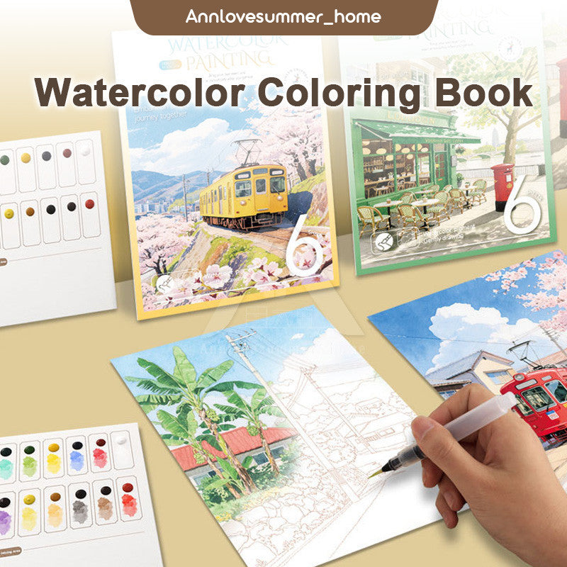 【𝗔𝗦𝗛】Watercolor Painting Book Coloring Comes with Paint Doodle Creative Art Painting Art Colouring Book