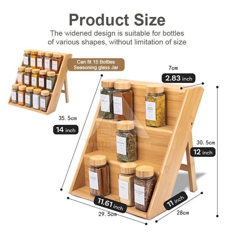 【𝗔𝗦𝗛】Bamboo Spice Rack Organizer Spice Rack Organizer 3 Tiers Seasoning Organizer 三层折叠调味瓶架