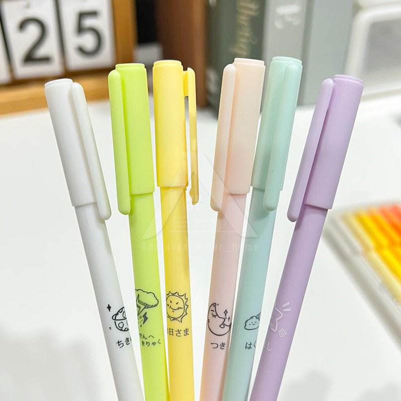【𝗔𝗦𝗛】6 Pieces Gel Pen Set Morandi Color Black Pen 0.5mm Needle Tip Gel Pens