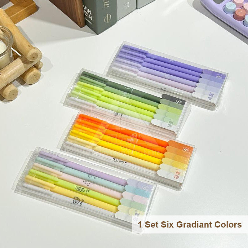 【𝗔𝗦𝗛】6 Pieces Gel Pen Set Morandi Color Black Pen 0.5mm Needle Tip Gel Pens