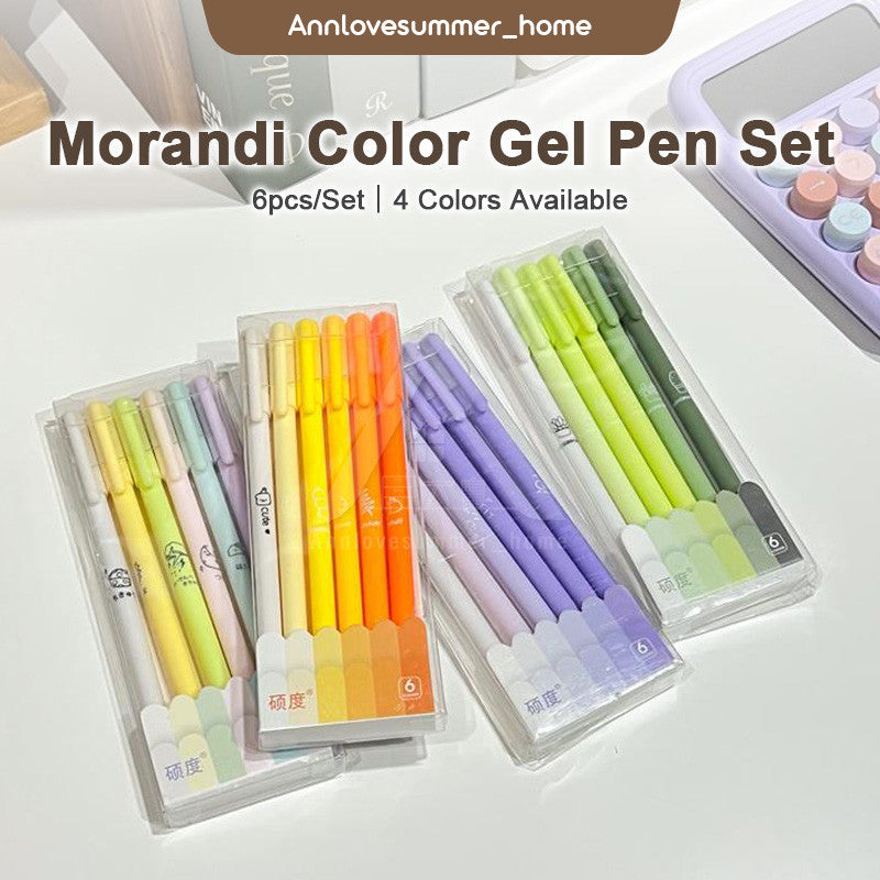 【𝗔𝗦𝗛】6 Pieces Gel Pen Set Morandi Color Black Pen 0.5mm Needle Tip Gel Pens