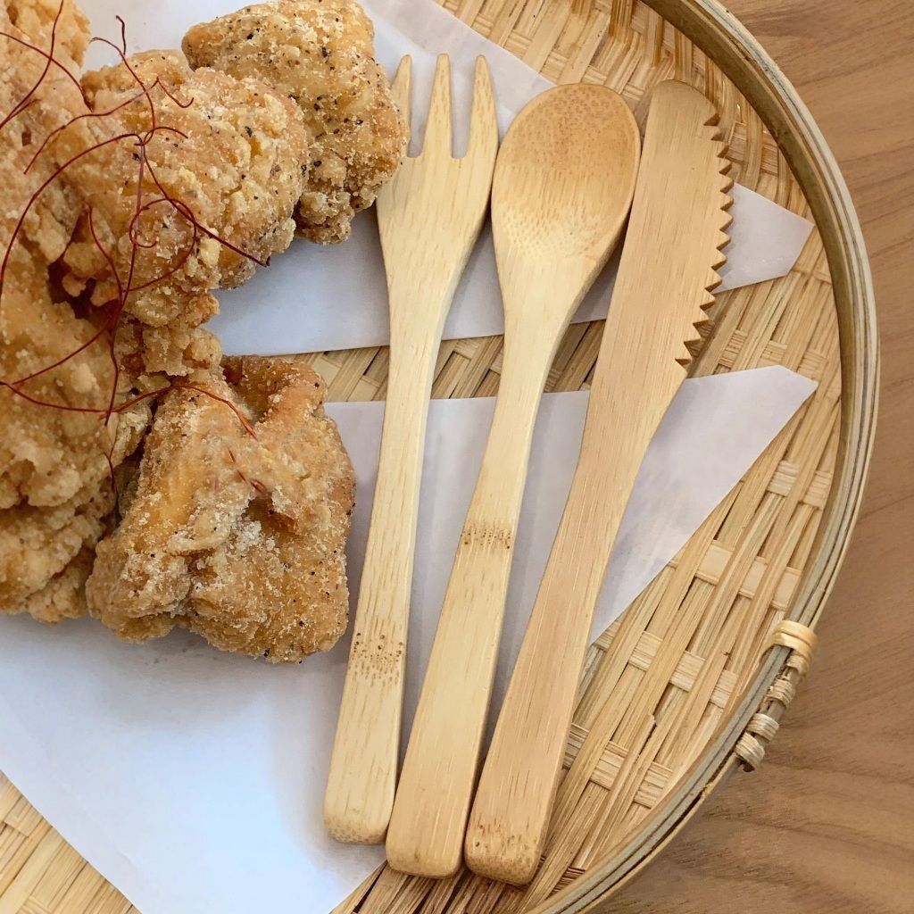 【𝗔𝗦𝗛】Personalized Utensils Bamboo Cutlery Set with Linen Storage Bag Spoon/Fork/Knife 3PCS/SET