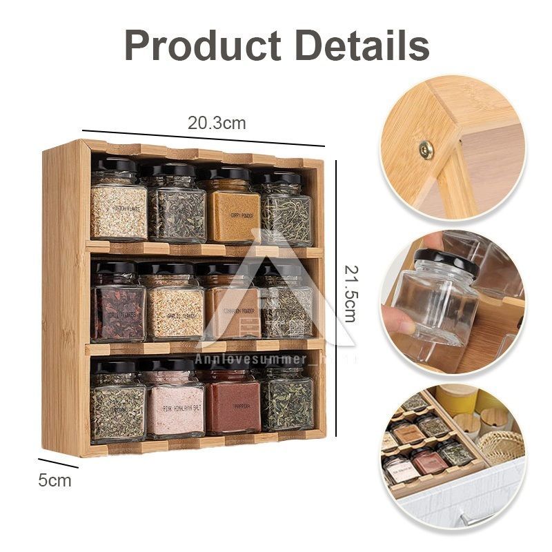 【𝗔𝗦𝗛】Bamboo Spice Rack (Full set included 12 bottles) Organizer Spice Rack 12格调料收纳架