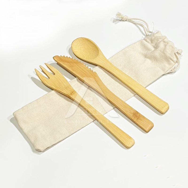【𝗔𝗦𝗛】Personalized Utensils Bamboo Cutlery Set with Linen Storage Bag Spoon/Fork/Knife 3PCS/SET