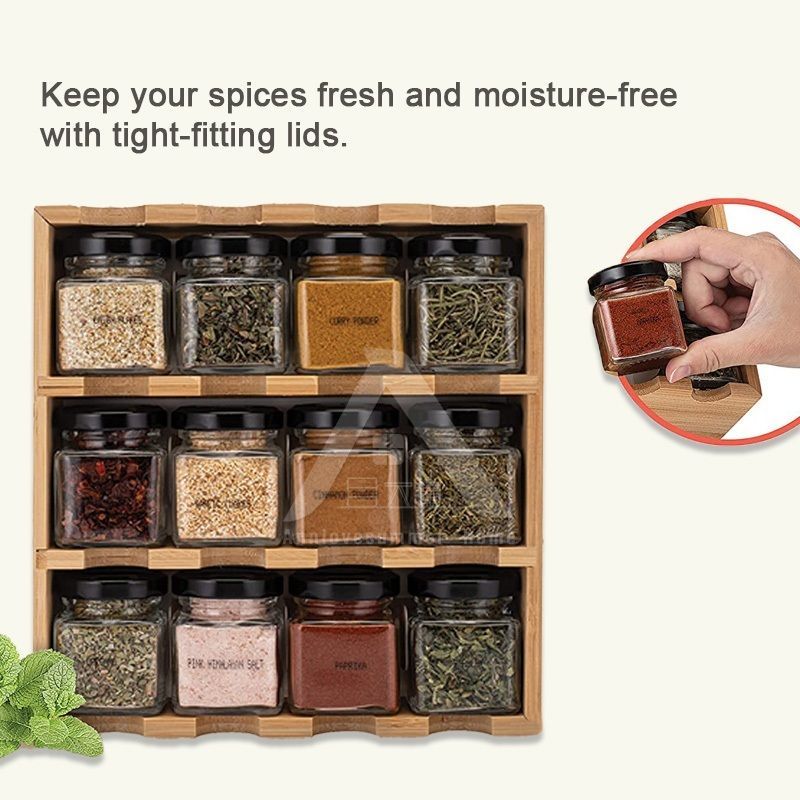 【𝗔𝗦𝗛】Bamboo Spice Rack (Full set included 12 bottles) Organizer Spice Rack 12格调料收纳架