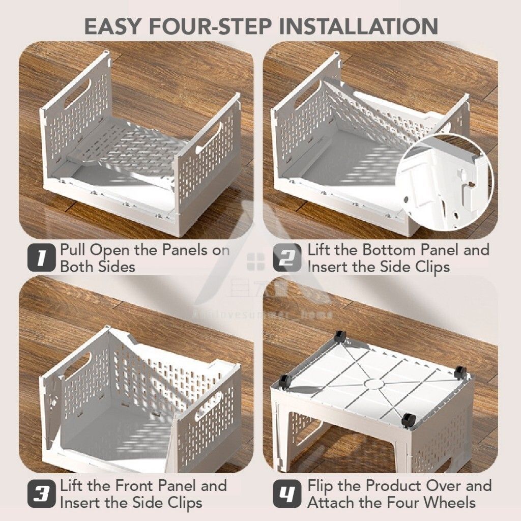 【𝗔𝗦𝗛】FOLDABLE Storage Bookshelf Desktop Book Storage Basket Folding Organizer with Wheels Multi-purpose Storage Box折叠收纳筐