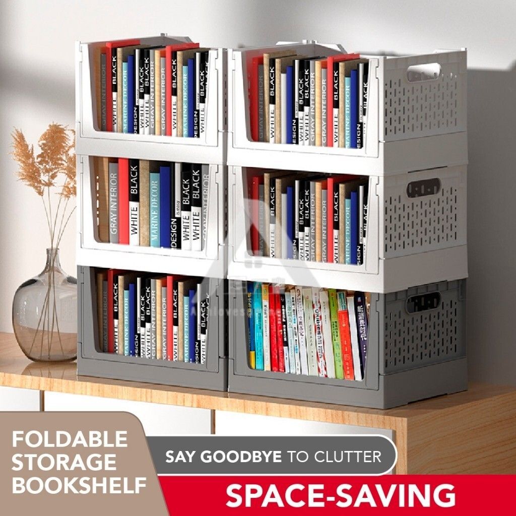 【𝗔𝗦𝗛】FOLDABLE Storage Bookshelf Desktop Book Storage Basket Folding Organizer with Wheels Multi-purpose Storage Box折叠收纳筐