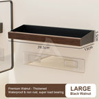 【𝗔𝗦𝗛】Walnut Bathroom Rack Shelf | Wood Wall Shelf Shampoo Storage | No Drill Punch Free Anti Rust