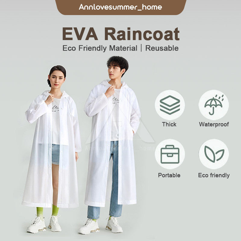 【𝗔𝗦𝗛】EVA Thick Waterproof RainCoat Outdoor Travel Rainwear Reusable Rain Coat Hoodie Poncho Baju Hujan