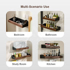【𝗔𝗦𝗛】Walnut Bathroom Rack Shelf | Wood Wall Shelf Shampoo Storage | No Drill Punch Free Anti Rust