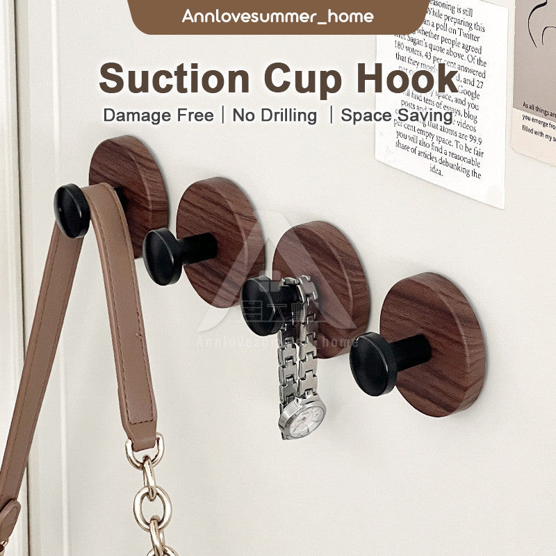 【𝗔𝗦𝗛】Hook Wall Multifunctional Suction Cup Hook Hanger Water Proof No Drill Wood Hook Bedroom