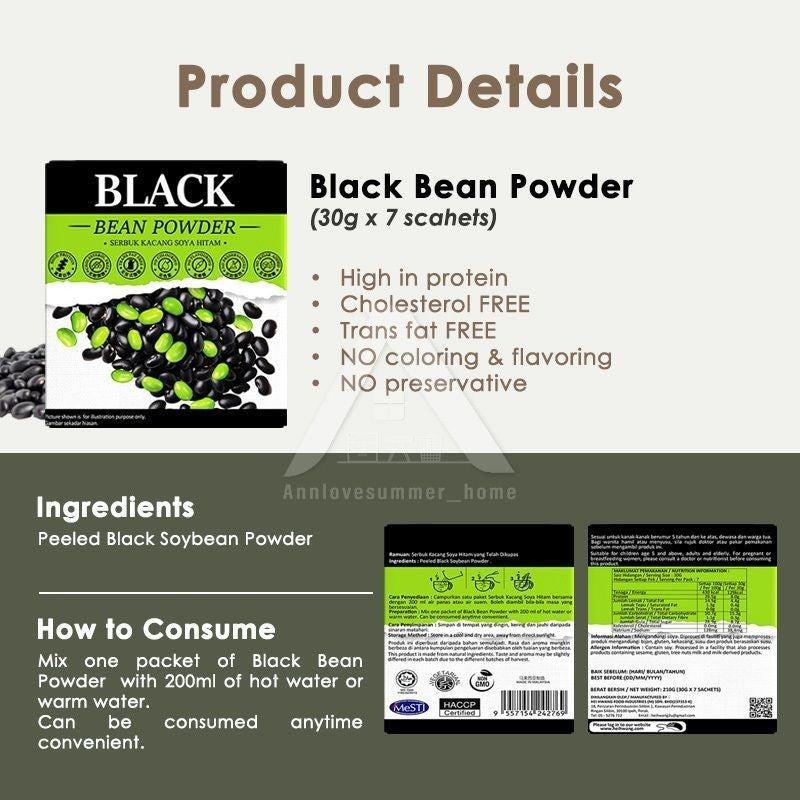 【𝗔𝗦𝗛】Hei Hwang Powder Drink Black Bean, Matcha Soybean, Almond&Apricot Kernel Powder 黑王青豆粉 抹茶粉 杏仁粉