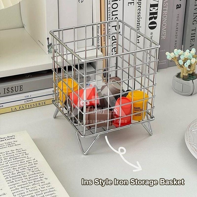 【𝗔𝗦𝗛】Ins Desktop Wrought Iron Storage Basket Coffee Capsule Storage Basket Snack Cosmetic 铁艺收纳筐
