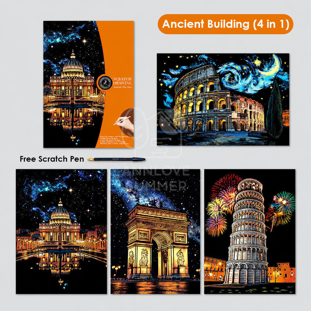 A3 Stracth Card + Bookmark City Night View (Premium 4 IN 1 SET )