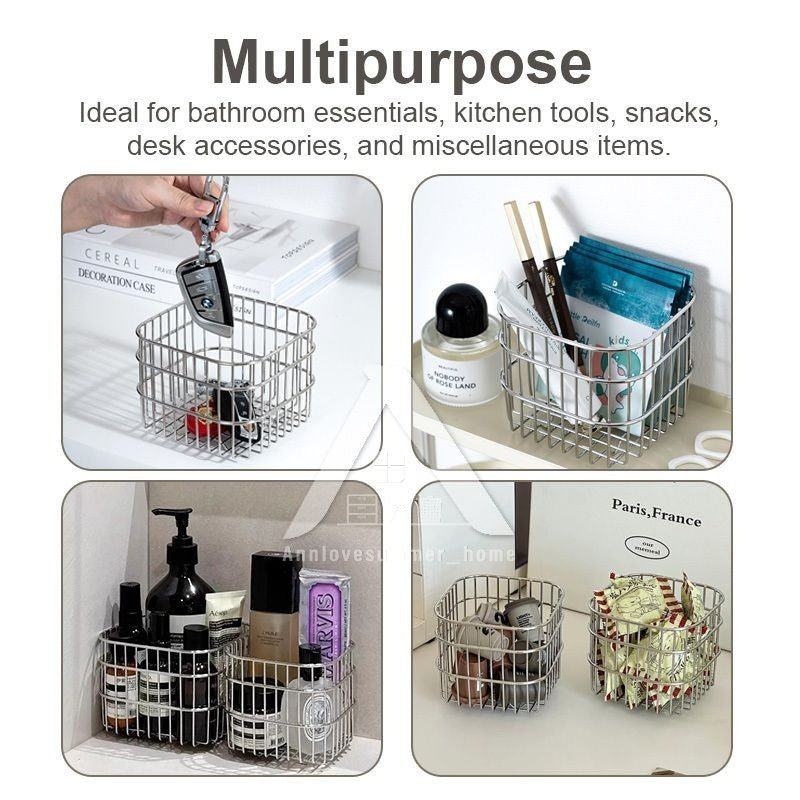 【𝗔𝗦𝗛】Ins Style Household Iron Storage Basket S/L Coffee Liquid Desktop Storage Basket 铁艺收纳筐