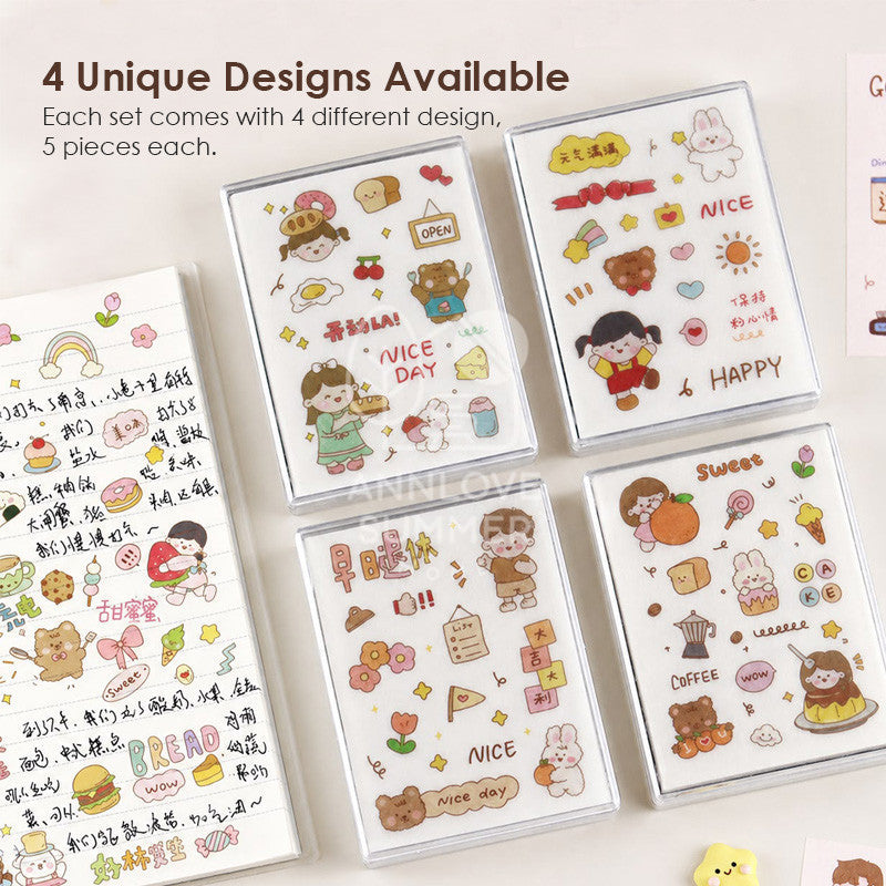 Cute Waterproof PET Stickers (20pcs/Set, 4 Designs)