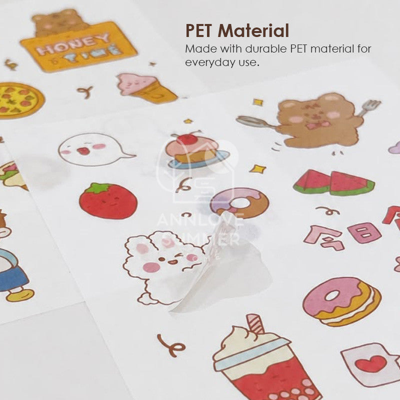 Cute Waterproof PET Stickers (20pcs/Set, 4 Designs)