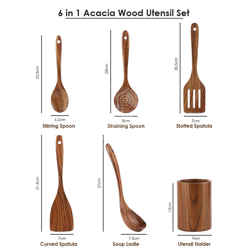 6pcs Wooden Kitchen Untensils Set