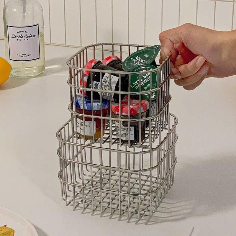【𝗔𝗦𝗛】Ins Style Household Iron Storage Basket S/L Coffee Liquid Desktop Storage Basket 铁艺收纳筐