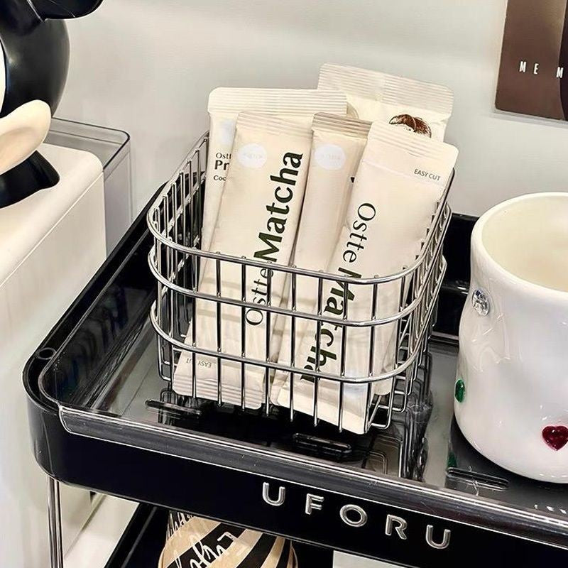 【𝗔𝗦𝗛】Ins Style Household Iron Storage Basket S/L Coffee Liquid Desktop Storage Basket 铁艺收纳筐