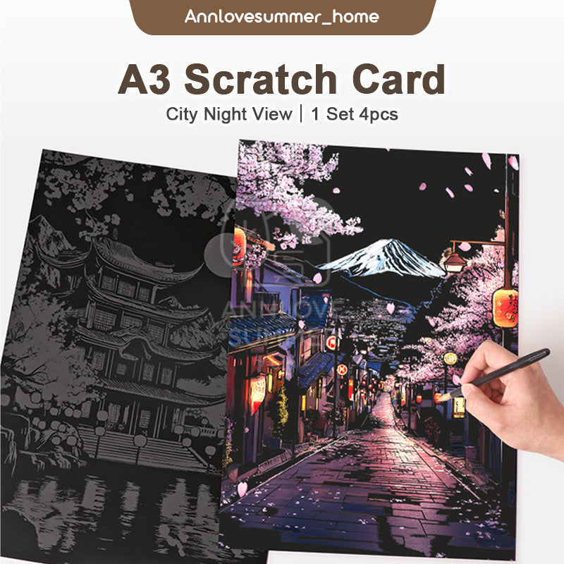 A3 Stracth Card + Bookmark City Night View (Premium 4 IN 1 SET )