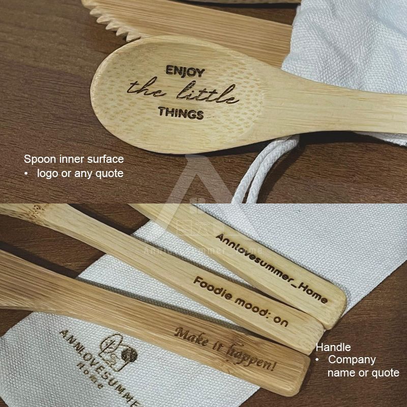 【𝗔𝗦𝗛】Personalized Utensils Bamboo Cutlery Set with Linen Storage Bag Spoon/Fork/Knife 3PCS/SET