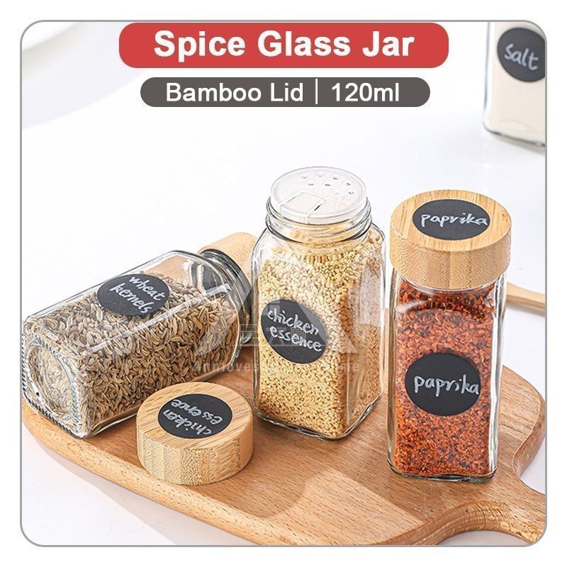 【𝗔𝗦𝗛】Bamboo Lid Seasoning Glass Jar Premium Home Spice Dried Food Storage Transparent 竹盖玻璃罐
