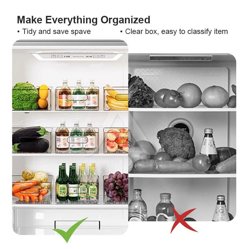 【𝗔𝗦𝗛】Full Transparent Food Storage Box Organizer With Lids Stackable Fridge Organizer with Handles Countertop