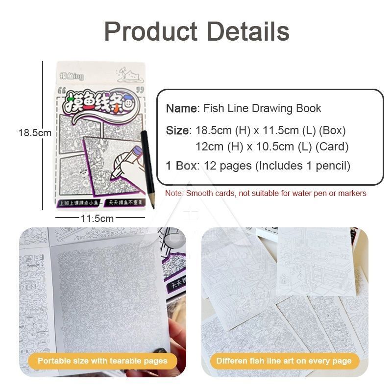 【𝗔𝗦𝗛】[Bundle of 2]  Fish Line Drawing Book Simple Stroke Pen Work Boredom Decompression 摸鱼线条画