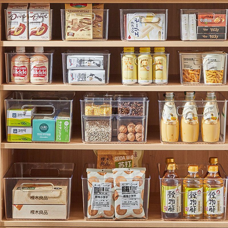 【𝗔𝗦𝗛】Full Transparent Food Storage Box Organizer With Lids Stackable Fridge Organizer with Handles Countertop