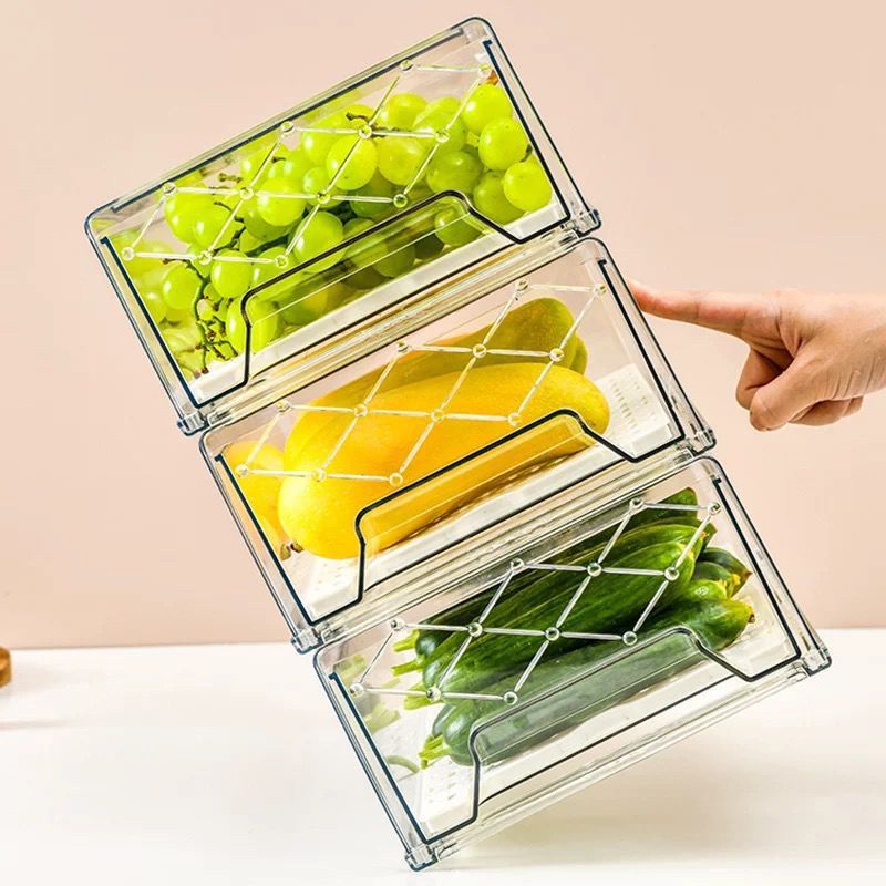 【𝗔𝗦𝗛】Premium🔥Hard Drawer Stackable Kitchen Storage Cabinet, Refrigerator,Freezer Food Storage Box with Handles, Food