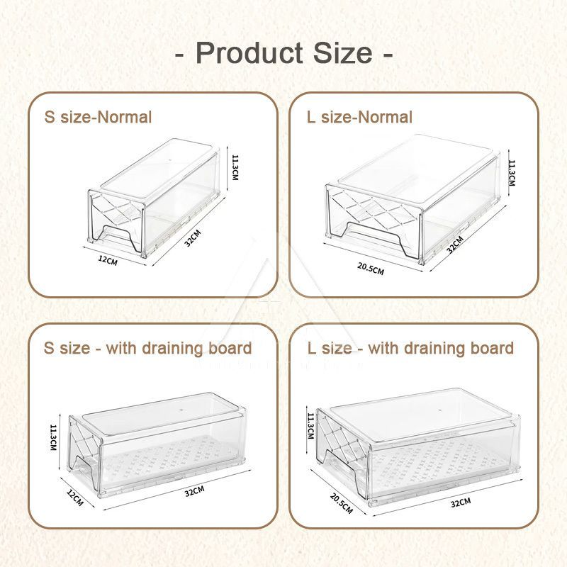【𝗔𝗦𝗛】Premium🔥Hard Drawer Stackable Kitchen Storage Cabinet, Refrigerator,Freezer Food Storage Box with Handles, Food