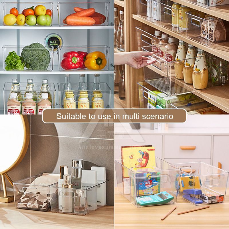 【𝗔𝗦𝗛】Full Transparent Food Storage Box Organizer With Lids Stackable Fridge Organizer with Handles Countertop