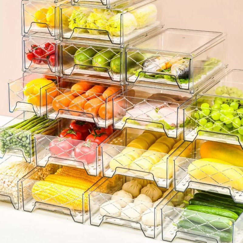 【𝗔𝗦𝗛】Premium🔥Hard Drawer Stackable Kitchen Storage Cabinet, Refrigerator,Freezer Food Storage Box with Handles, Food