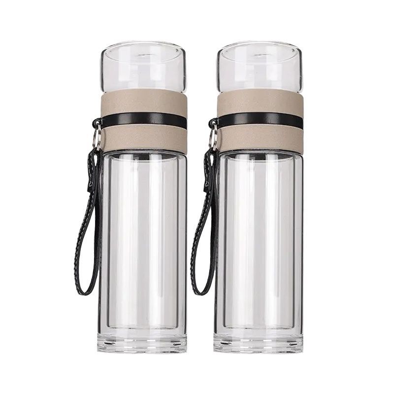 【𝗔𝗦𝗛】[Twin Pack] Tempered Glass Water Bottle Tea Filter Heat Resistant Tumbler Separation Infuser 茶水分离杯