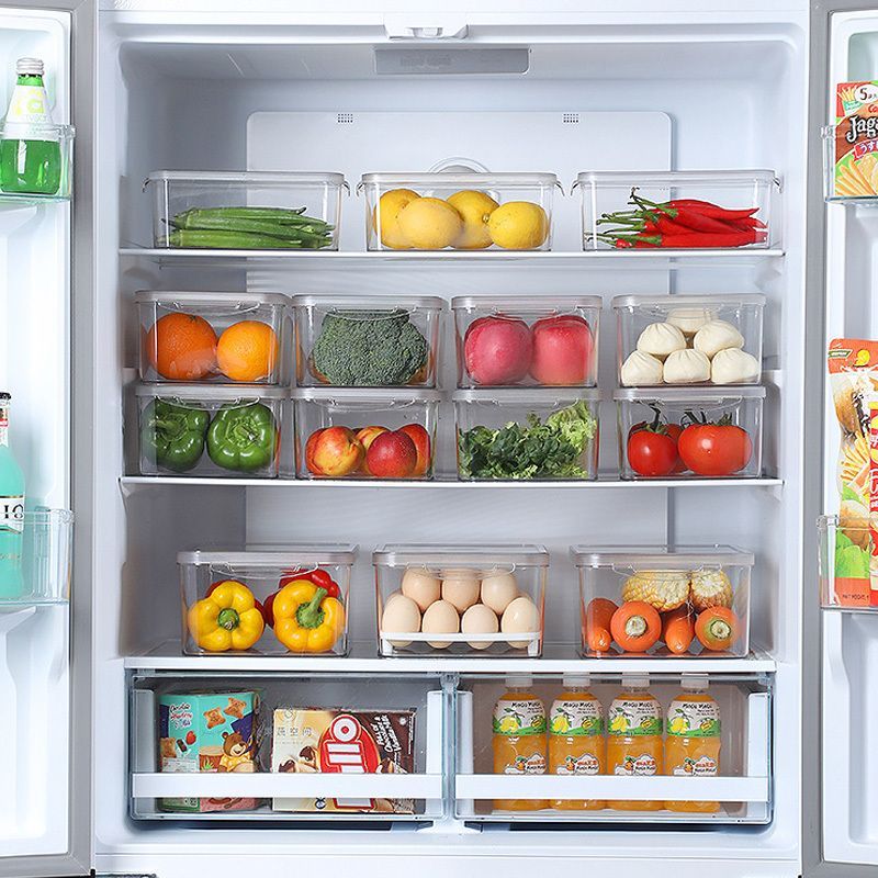 【𝗔𝗦𝗛】Full Transparent Food Storage Box Organizer With Lids Stackable Fridge Organizer with Handles Countertop