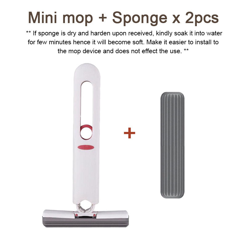 【𝗔𝗦𝗛】Hand-Free Mini Squeeze Mop🔥❗️ Home Kitchen Car Cleaning Mop Desk Cleaner Glass Sponge Cleaning Household 迷你拖把